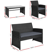 4 PCS Outdoor Sofa Set Rattan Chair Table Setting Garden Furniture Black