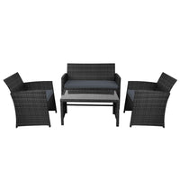 4 PCS Outdoor Sofa Set with Storage Cover Rattan Chair Furniture Black