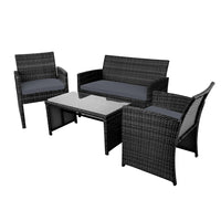 4 PCS Outdoor Sofa Set with Storage Cover Rattan Chair Furniture Black