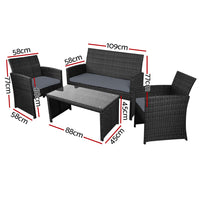 4 PCS Outdoor Sofa Set with Storage Cover Rattan Chair Furniture Black