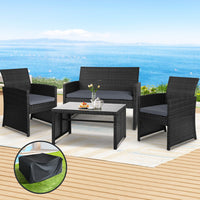 4 PCS Outdoor Sofa Set with Storage Cover Rattan Chair Furniture Black