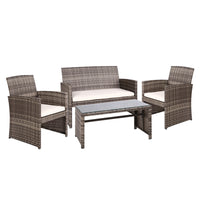 4 PCS Outdoor Sofa Set Rattan Chair Table Setting Garden Furniture Grey