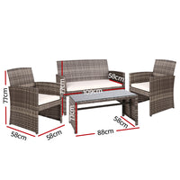 4 PCS Outdoor Sofa Set Rattan Chair Table Setting Garden Furniture Grey