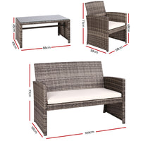 4 PCS Outdoor Sofa Set Rattan Chair Table Setting Garden Furniture Grey