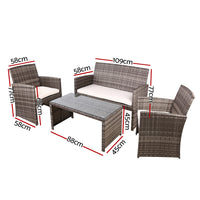 4 PCS Outdoor Sofa Set with Storage Cover Rattan Chair Furniture Grey