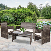 4 PCS Outdoor Sofa Set with Storage Cover Rattan Chair Furniture Grey