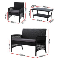 4PCS Outdoor Sofa Set Wicker Harp Chair Table Garden Furniture Black