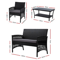 4PCS Outdoor Sofa Set Wicker Harp Chair Table Garden Furniture Black