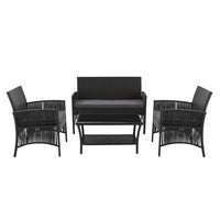 4PCS OutdoorSofa Set with Storage Cover Wicker Harp Chair Table Black