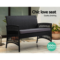 4PCS OutdoorSofa Set with Storage Cover Wicker Harp Chair Table Black