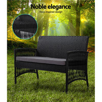 4PCS OutdoorSofa Set with Storage Cover Wicker Harp Chair Table Black