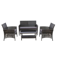 4PCS Outdoor Sofa Set Wicker Harp Chair Table Garden Furniture Grey
