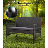 4PCS Outdoor Sofa Set Wicker Harp Chair Table Garden Furniture Grey