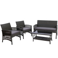 4PCS Outdoor Sofa Set Wicker Harp Chair Table Garden Furniture Grey