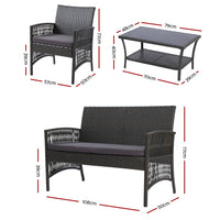 4PCS Outdoor Sofa Set Wicker Harp Chair Table Garden Furniture Grey