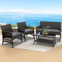 4PCS Outdoor Sofa Set Wicker Harp Chair Table Garden Furniture Grey