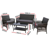 4PCS Outdoor Sofa Set with Storage Cover Wicker Harp Chair Table Grey