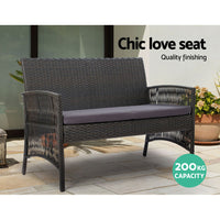 4PCS Outdoor Sofa Set with Storage Cover Wicker Harp Chair Table Grey