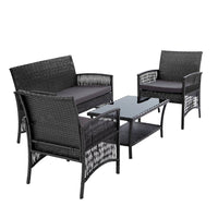 4PCS Outdoor Sofa Set with Storage Cover Wicker Harp Chair Table Grey