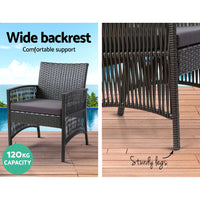 4PCS Outdoor Sofa Set with Storage Cover Wicker Harp Chair Table Grey