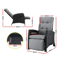 Gardeon Outdoor Recliner Chairs Sun lounge Wicker Lounger Patio Furniture Adjustable Black