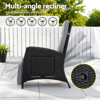 Gardeon Outdoor Recliner Chairs Sun lounge Wicker Lounger Patio Furniture Adjustable Black