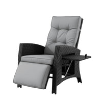 Gardeon Outdoor Recliner Chairs Sun lounge Wicker Lounger Patio Furniture Adjustable Black