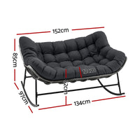 Gardeon Outdoor Rocking Chair Loveseat Wicker 2 Seater Cushion Patio Furniture Grey