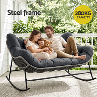 Gardeon Outdoor Rocking Chair Loveseat Wicker 2 Seater Cushion Patio Furniture Grey