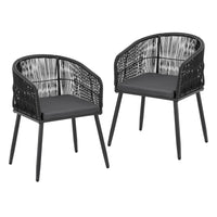 Gardeon 2PC Outdoor Dining Chairs Wicker Chair Patio Furniture Garden Steel Black