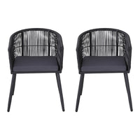 Gardeon 2PC Outdoor Dining Chairs Wicker Chair Patio Furniture Garden Steel Black