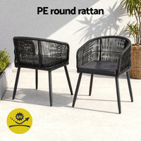 Gardeon 2PC Outdoor Dining Chairs Wicker Chair Patio Furniture Garden Steel Black