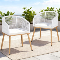 Gardeon 2PC Outdoor Dining Chairs Wicker Chair Patio Furniture Garden Steel White
