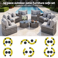 Gardeon 8 Seater Outdoor Sofa Set 14PCS Table Chair Set Rattan Patio Furniture