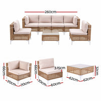 Gardeon 6 Seater Outdoor Sofa Set 7PCS Table Chair Set Garden Rattan Patio Furniture