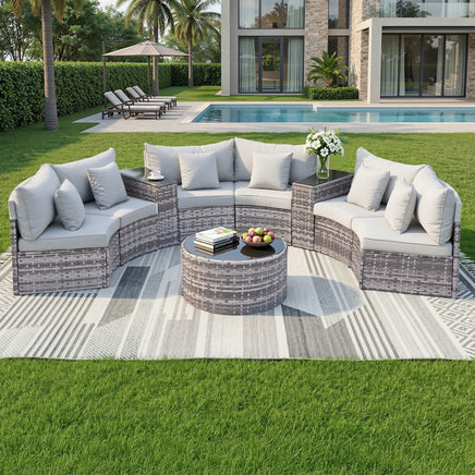 Gardeon 6 Seater Outdoor Sofa Set 9PCS Table Chair Set Garden Rattan Patio Furniture