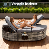 Gardeon Outdoor Day Bed Sun Lounge Setting Wicker Lounger Patio Furniture w/ Retractable Side Tray