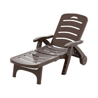 Sun Lounger Folding Lounge Chair Wheels Patio Outdoor Furniture Brown