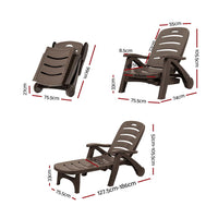 Sun Lounger Folding Lounge Chair Wheels Patio Outdoor Furniture Brown