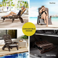 Sun Lounger Folding Lounge Chair Wheels Patio Outdoor Furniture Brown