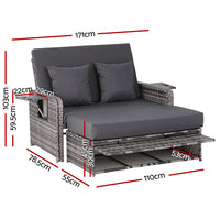 Gardeon Outdoor Day Bed Sun Lounge Setting Wicker Lounger Patio Furniture Grey