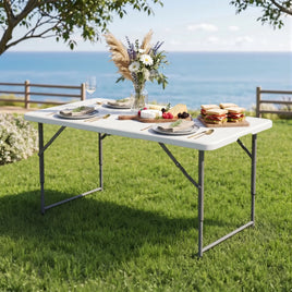 Gardeon 123cm Folding Table Portable Fold-in-Half with Handle Camping Picnic Adjustable Height