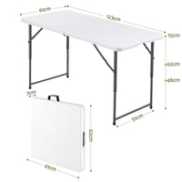 Gardeon 123cm Folding Table Portable Fold-in-Half with Handle Camping Picnic Adjustable Height