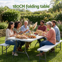 Gardeon 180cm Folding Table Portable Fold-in-Half with Handle Camping Picnic