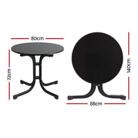 Gardeon Outdoor Side Table 80cm Folding Steel Round Bistro Desk Cafe Patio Furniture Black