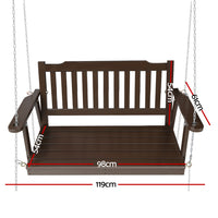 Porch Swing Chair With Chain Outdoor Furniture Wooden Bench 2 Seat Brown