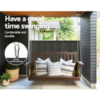 Porch Swing Chair With Chain Outdoor Furniture Wooden Bench 2 Seat Brown