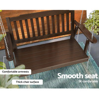 Porch Swing Chair With Chain Outdoor Furniture Wooden Bench 2 Seat Brown