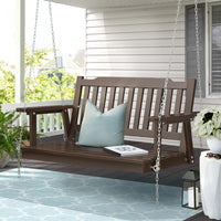 Porch Swing Chair With Chain Outdoor Furniture Wooden Bench 2 Seat Brown