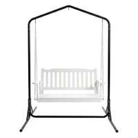 Gardeon Wooden 2-Seater Outdoor Swing Chair with Black Stand White Hanging Chair
